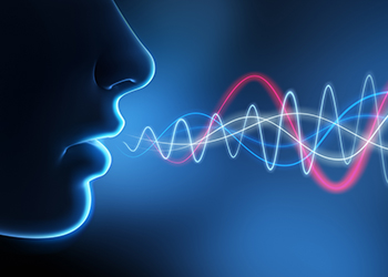 A person speaking with soundwaves